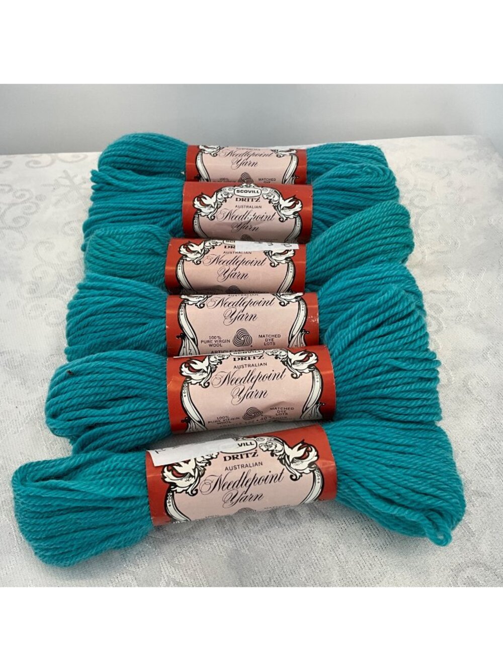 Dritz Australian Needlepoint Yarn 7 Skeins 100% Pure Virgin Wool Turquoise 40 Ya